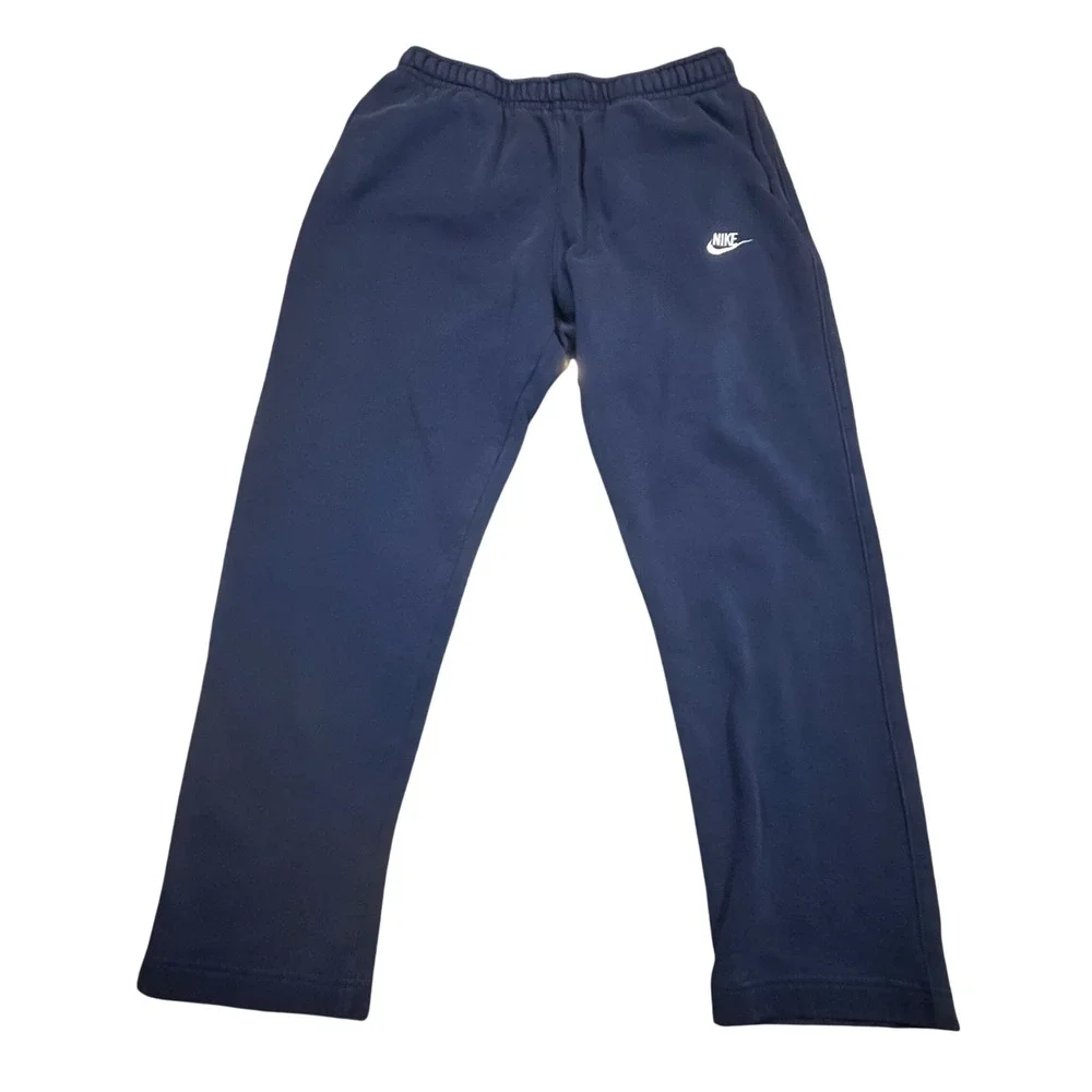 Nike‎ Mens Fleece Sweatpants Navy Blue Snap Back Pocket Embroidered Logo Large